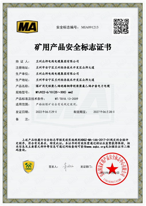 矿用产品安全标识证书五